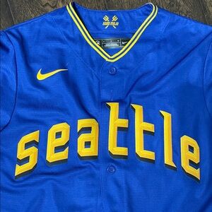 Nike Royal Blue and Yellow Seattle Baseball Jersey-  Griffey